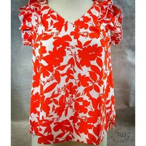 NEW LILY CLOTHING women's floral ruffle sleeve print top in red